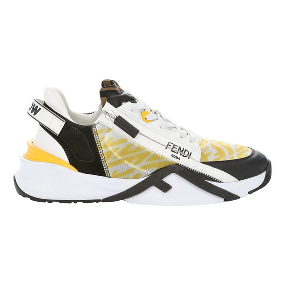 Fendi Mens Vertigo Flow Yellow Monogram White FF Logo Side Zip Low Sneaker 12 13 - Picture 1 of 12